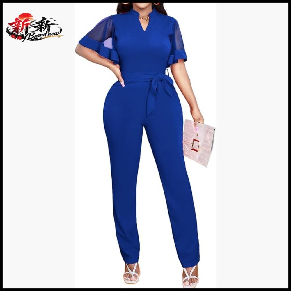 Polyester Spandex Jumpsuit with Mesh Ruffle Sleeves